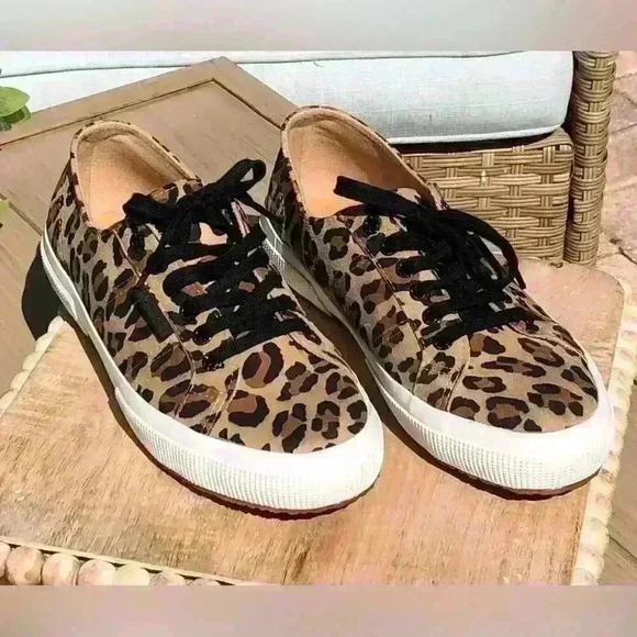 Superga Leopard Print Black Laced Low Top Sneaker Sz. 39.5 (8.5 USA) - Picture 4 of 10